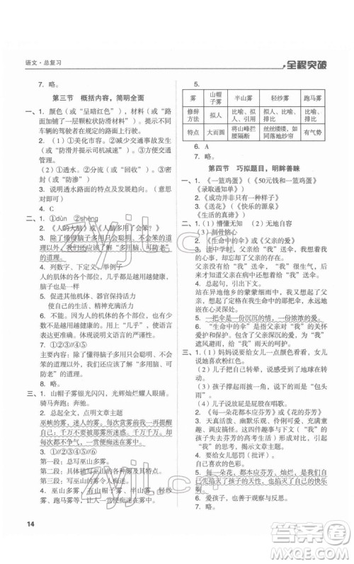 北方妇女儿童出版社2022全程突破六年级语文广东专版答案