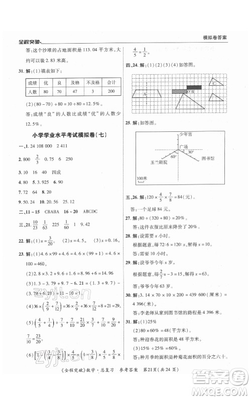 北方妇女儿童出版社2022全程突破六年级数学广东专版答案