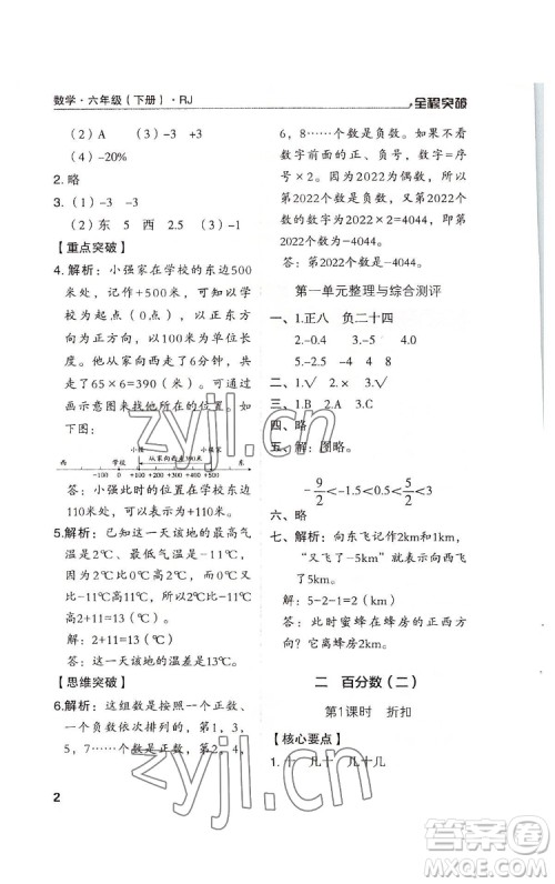 北方妇女儿童出版社2022全程突破六年级下册数学人教版答案