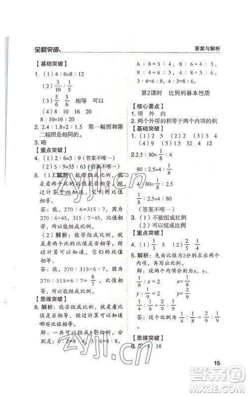 北方妇女儿童出版社2022全程突破六年级下册数学人教版答案