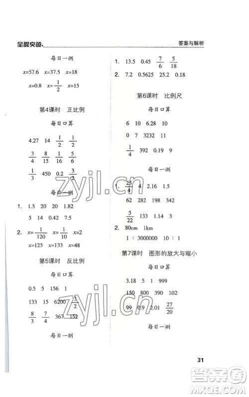 北方妇女儿童出版社2022全程突破六年级下册数学人教版答案