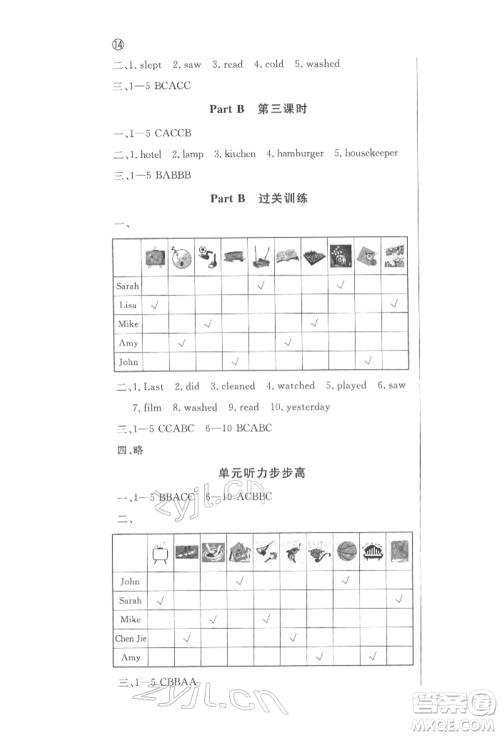 西安出版社2022状元坊全程突破导练测六年级下册英语人教版佛山专版参考答案