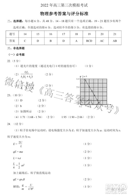 太原市2022年高三年级模拟考试三理科综合试卷及答案