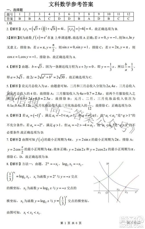 2022届安徽省皖江名校高三最后一卷文科数学试题及答案