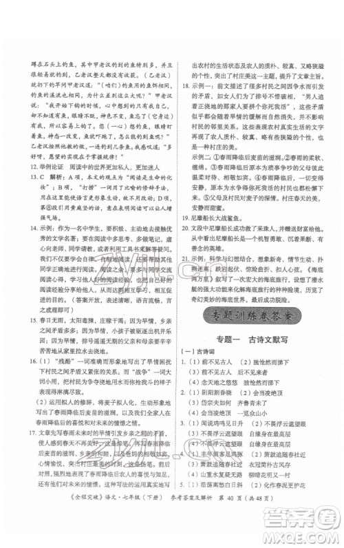 延边大学出版社2022全程突破七年级下册语文人教版答案 延边大学出版社2022全程突破七年级下册语文人教版答案