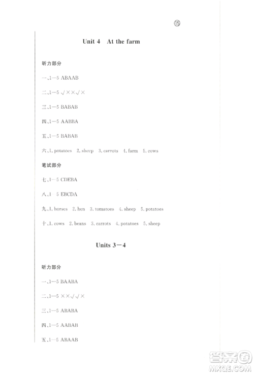 西安出版社2022状元坊全程突破导练测四年级下册英语人教版顺德专版参考答案 西安出版社2022状元坊全程突破导练测四年级下册英语人教版顺德专版参考答案