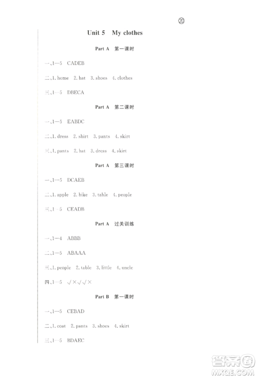 西安出版社2022状元坊全程突破导练测四年级下册英语人教版顺德专版参考答案 西安出版社2022状元坊全程突破导练测四年级下册英语人教版顺德专版参考答案