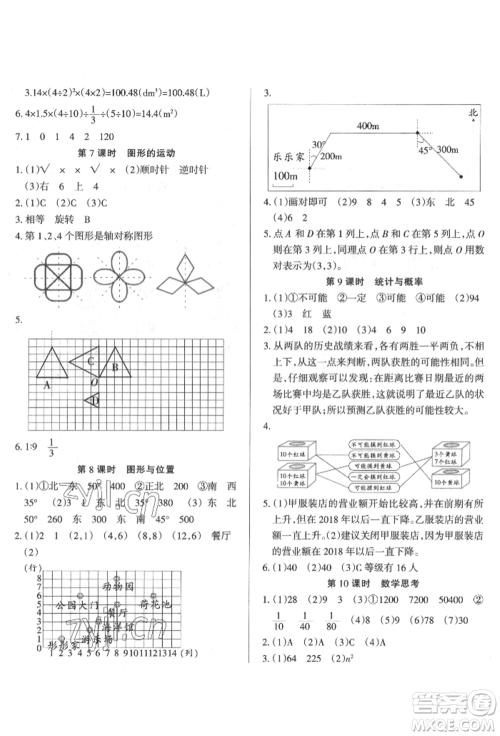 西安出版社2022状元坊全程突破导练测六年级下册数学人教版参考答案