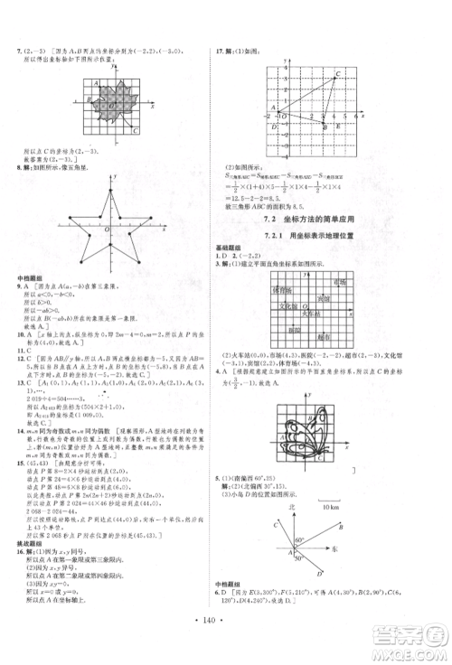 方圆电子音像出版社2022思路教练同步课时作业七年级下册数学人教版参考答案