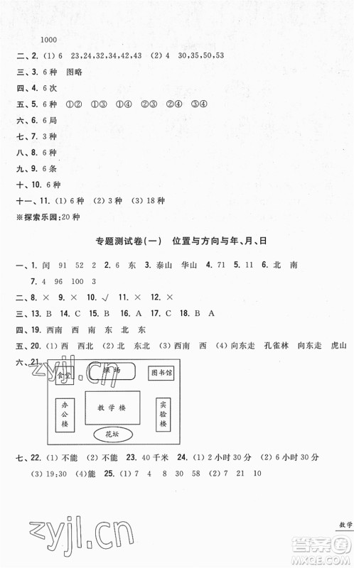 浙江工商大学出版社2022一卷一练单元同步测试卷三年级数学下册R人教版答案