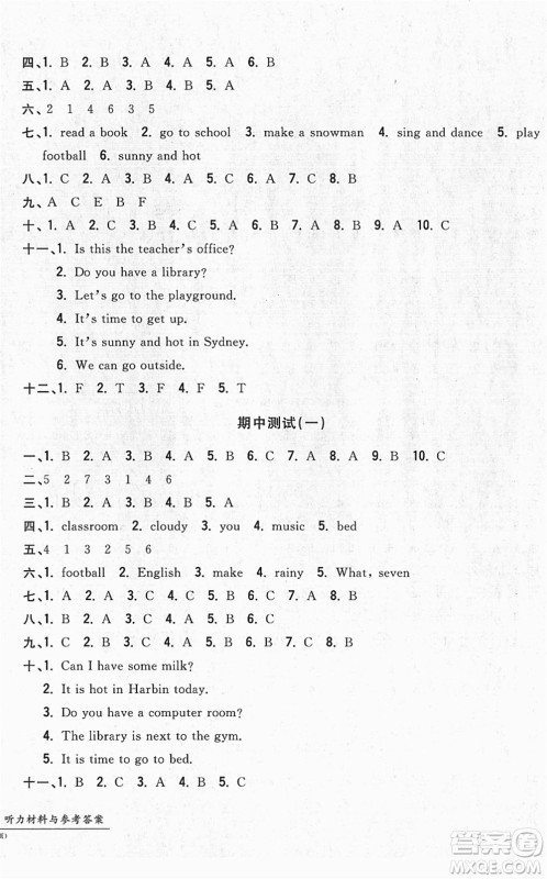 浙江工商大学出版社2022一卷一练单元同步测试卷四年级英语下册PEP版答案