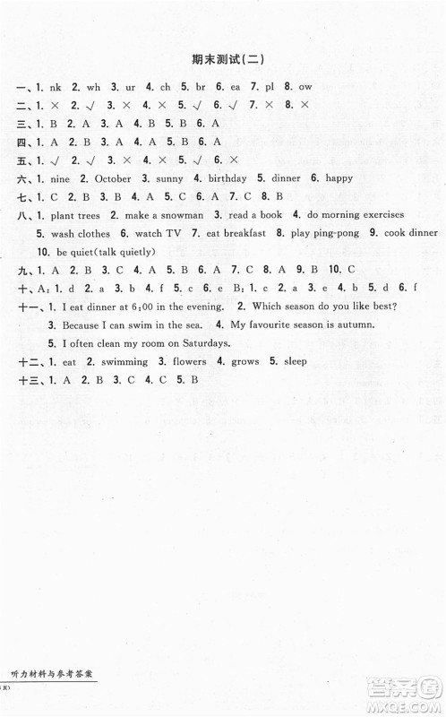 浙江工商大学出版社2022一卷一练单元同步测试卷五年级英语下册PEP版答案