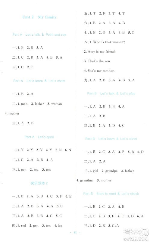 青海人民出版社2022快乐练练吧同步练习三年级英语下册人教版青海专用答案 青海人民出版社2022快乐练练吧同步练习三年级英语下册人教版青海专用答案