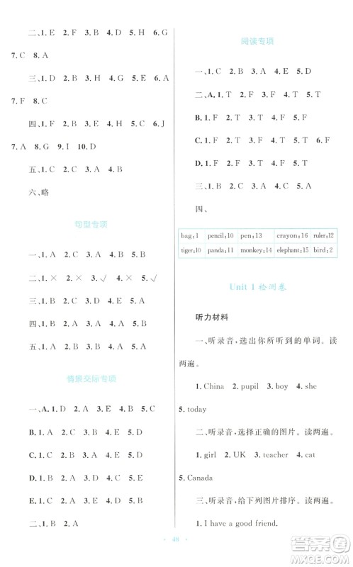 青海人民出版社2022快乐练练吧同步练习三年级英语下册人教版青海专用答案 青海人民出版社2022快乐练练吧同步练习三年级英语下册人教版青海专用答案