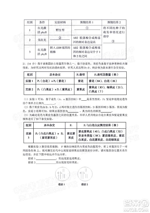 北京房山区2022年高考二模考试试卷高三生物学试题及答案