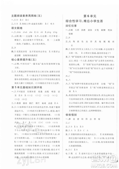 吉林人民出版社2022全科王同步课时练习语文六年级下册新课标人教版答案 吉林人民出版社2022全科王同步课时练习语文六年级下册新课标人教版答案