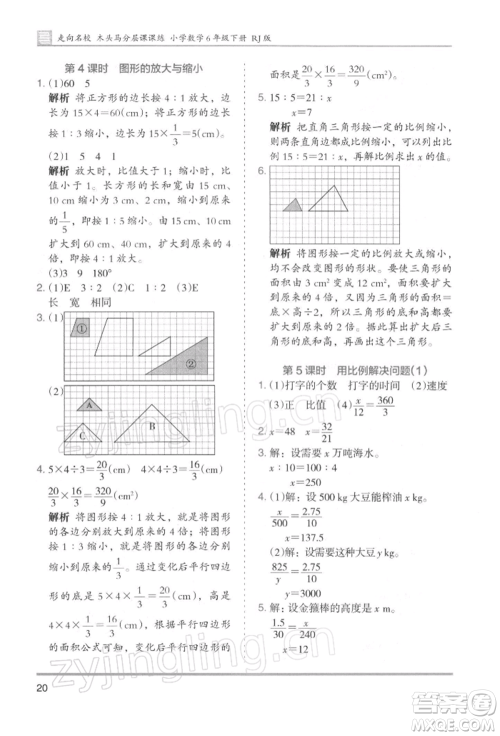 湖南师范大学出版社2022木头马分层课课练六年级下册数学人教版浙江专版参考答案