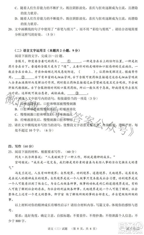 雅礼中学2022届考前压轴卷三语文试题及答案