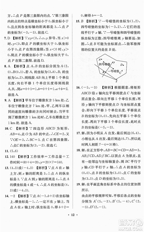 山东画报出版社2022一课三练单元测试七年级数学下册RJ人教版答案