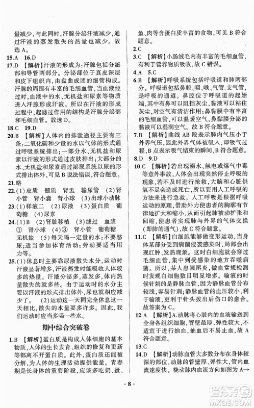 山东画报出版社2022一课三练单元测试七年级生物下册JN济南版答案 山东画报出版社2022一课三练单元测试七年级生物下册JN济南版答案