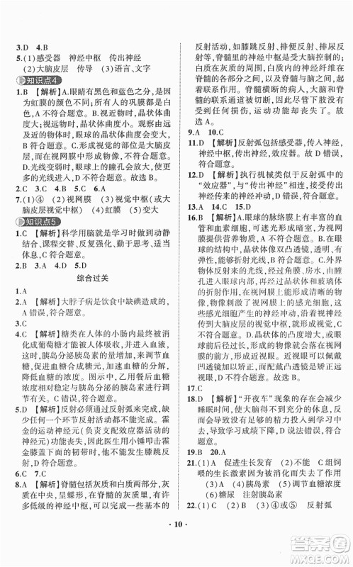 山东画报出版社2022一课三练单元测试七年级生物下册JN济南版答案 山东画报出版社2022一课三练单元测试七年级生物下册JN济南版答案