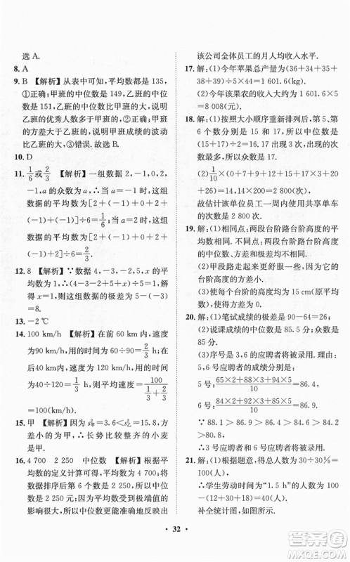 山东画报出版社2022一课三练单元测试八年级数学下册RJ人教版答案