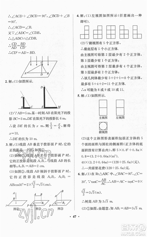 山东画报出版社2022一课三练单元测试九年级数学下册RJ人教版答案 山东画报出版社2022一课三练单元测试九年级数学下册RJ人教版答案