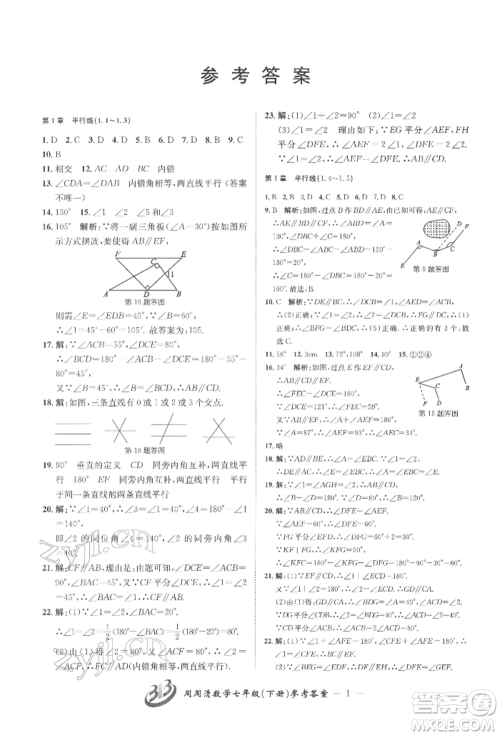 云南科技出版社2022周周清检测七年级下册数学浙教版参考答案