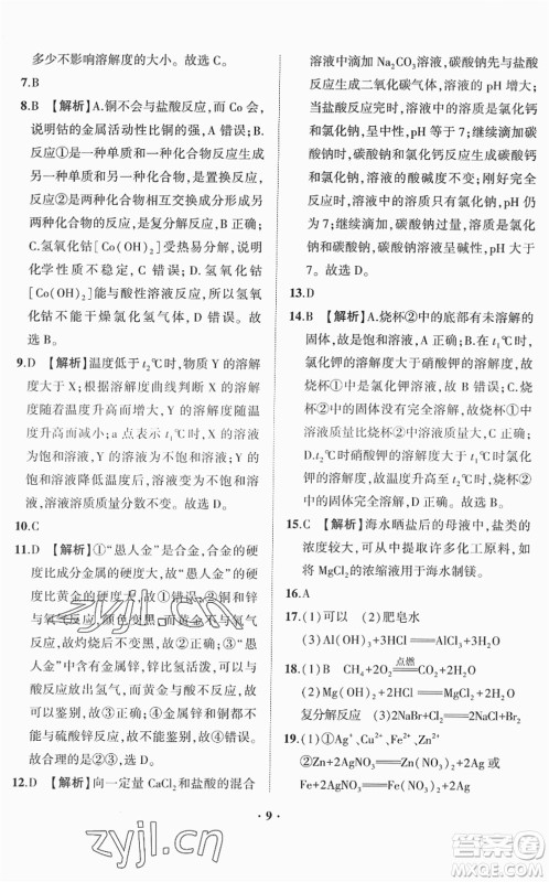 山东画报出版社2022一课三练单元测试九年级化学下册LJ鲁教版答案