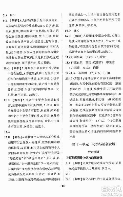 山东画报出版社2022一课三练单元测试九年级化学下册LJ鲁教版答案