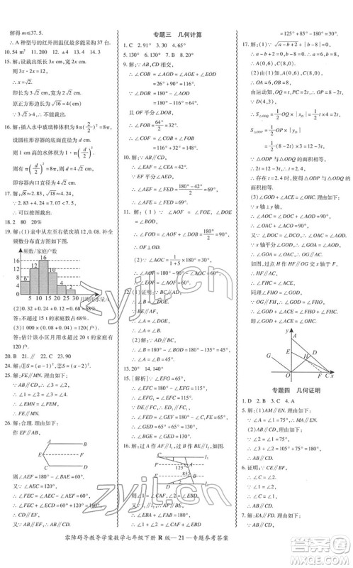 电子科技大学出版社2022零障碍导教导学案七年级数学下册R人教版答案