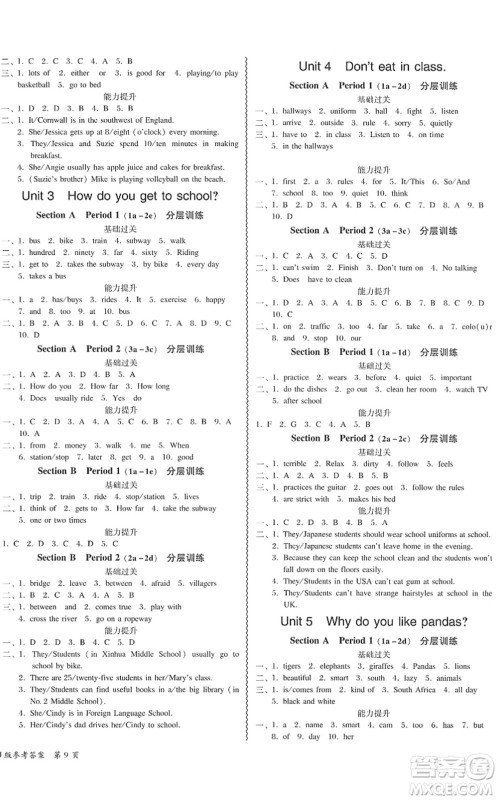 电子科技大学出版社2022零障碍导教导学案七年级英语下册RJYY人教版答案