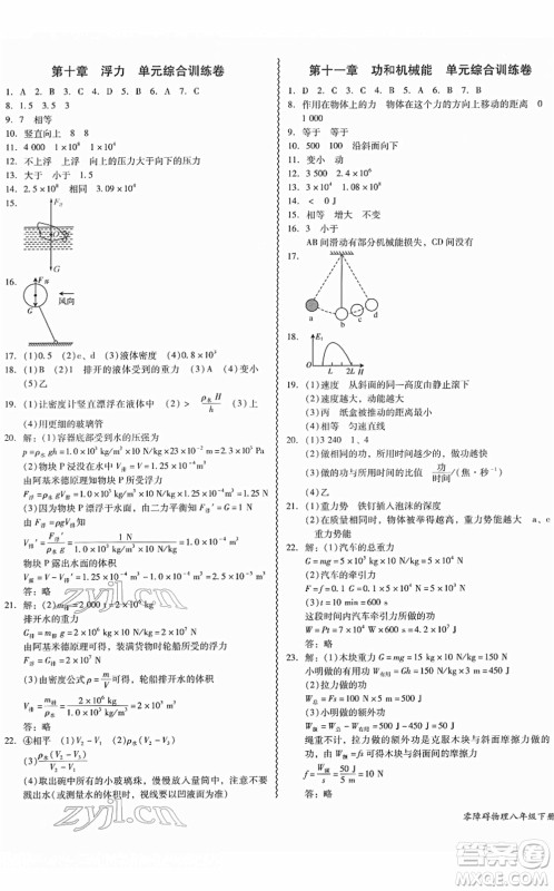 电子科技大学出版社2022零障碍导教导学案八年级物理下册RJWL人教版答案