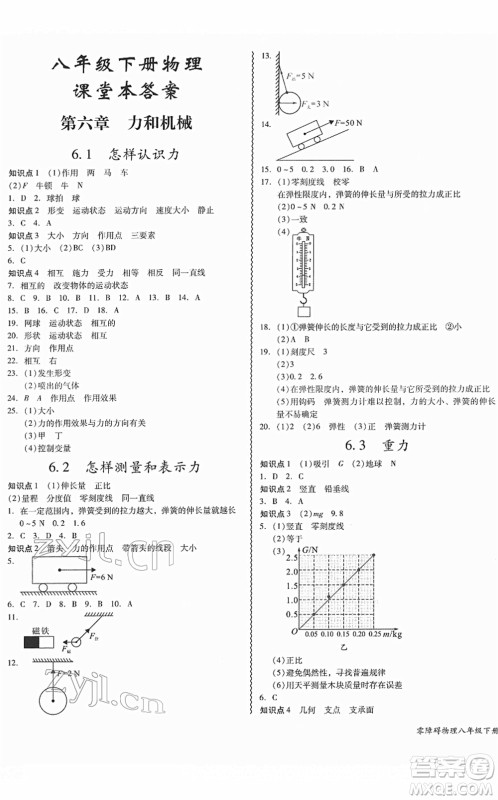 华南理工大学出版社2022零障碍导教导学案八年级物理下册HYWL沪粤版答案