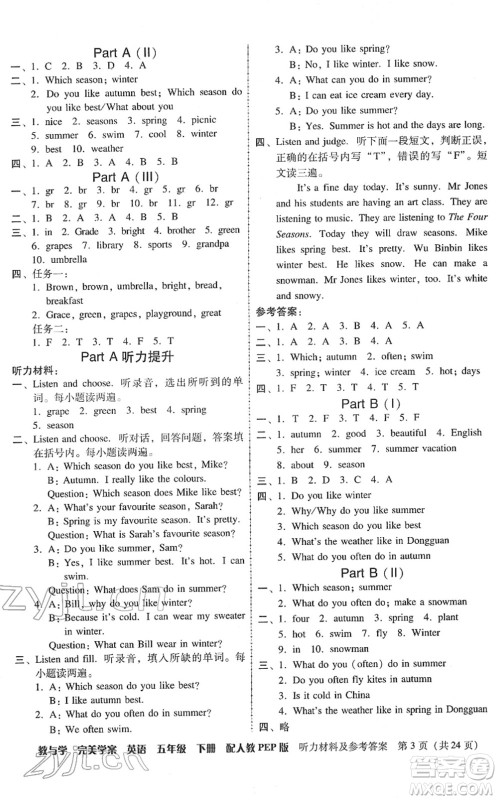 安徽人民出版社2022完美学案教与学五年级英语下册人教PEP版答案 安徽人民出版社2022完美学案教与学五年级英语下册人教PEP版答案