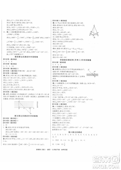 阳光出版社2022全品小复习七年级下册数学北师版答案