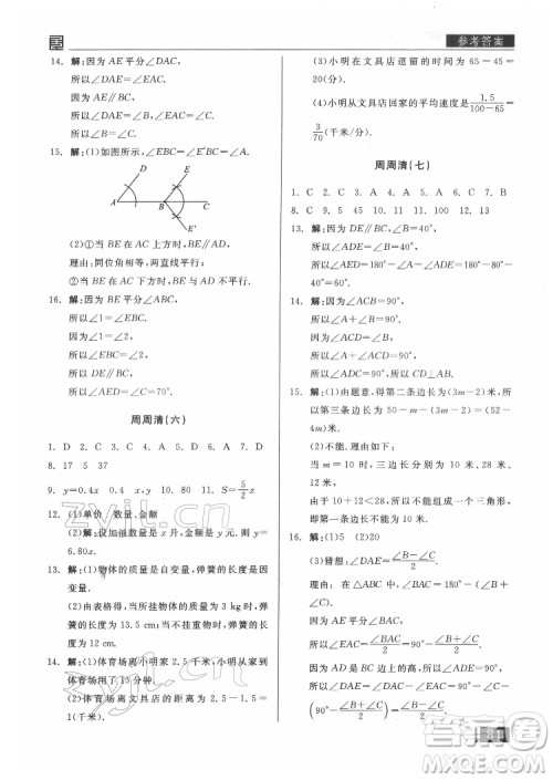 阳光出版社2022全品小复习七年级下册数学北师版答案