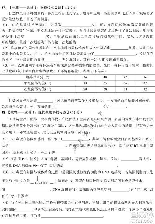 哈尔滨市第九中学2022届高三第四次模拟考试理科综合试卷及答案