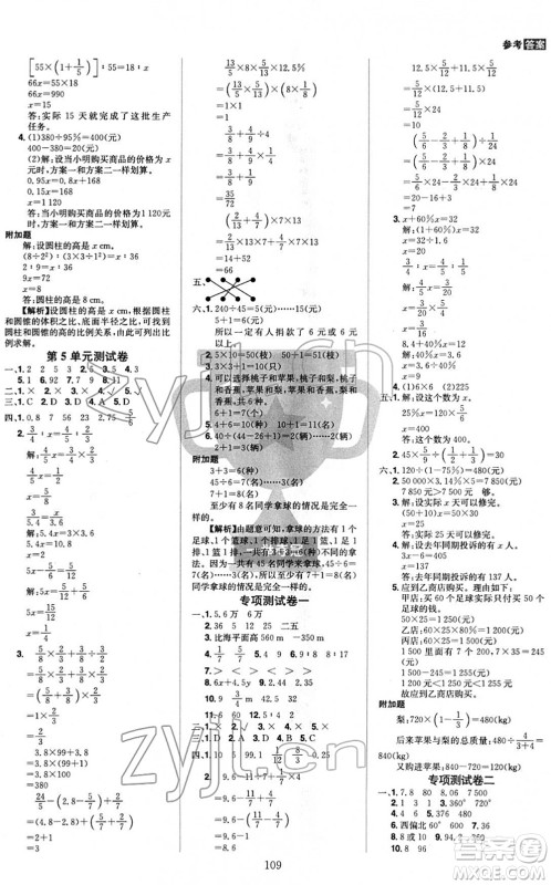 江西美术出版社2022龙门之星六年级数学下册RJ人教版答案