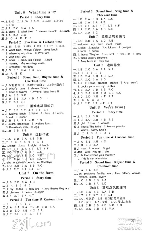 宁波出版社2022全程夺冠课时作业三年级英语下册YL译林版答案 宁波出版社2022全程夺冠课时作业三年级英语下册YL译林版答案