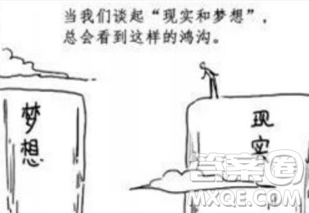 当我们谈起现实和梦想总会看到这样的鸿沟的漫画作文解析