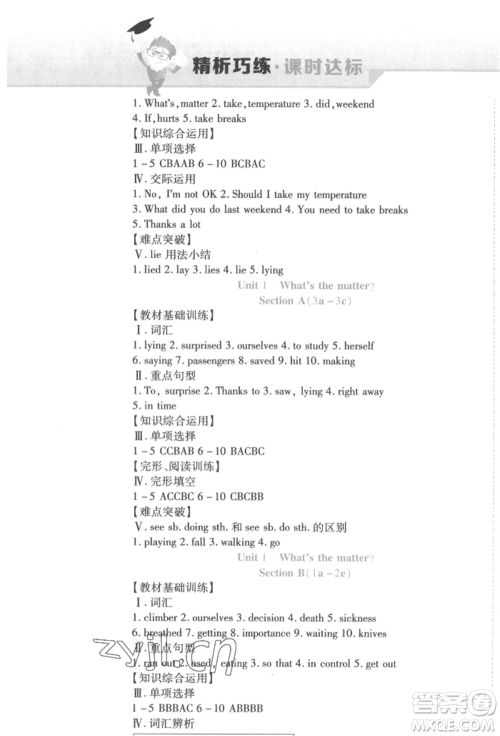 北方妇女儿童出版社2022精析巧练课时达标八年级下册英语人教版参考答案 北方妇女儿童出版社2022精析巧练课时达标八年级下册英语人教版参考答案