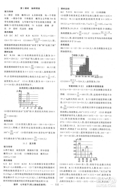 新疆青少年出版社2022黄冈金牌之路练闯考七年级数学下册人教版答案