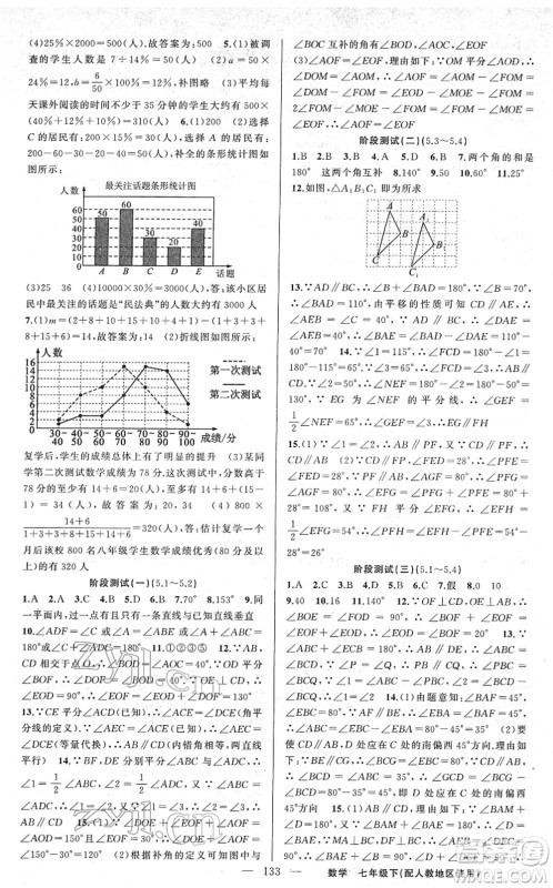 新疆青少年出版社2022黄冈金牌之路练闯考七年级数学下册人教版答案