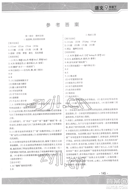 吉林出版集团股份有限公司2022精析巧练阶段验收与测试九年级下册语文人教版参考答案