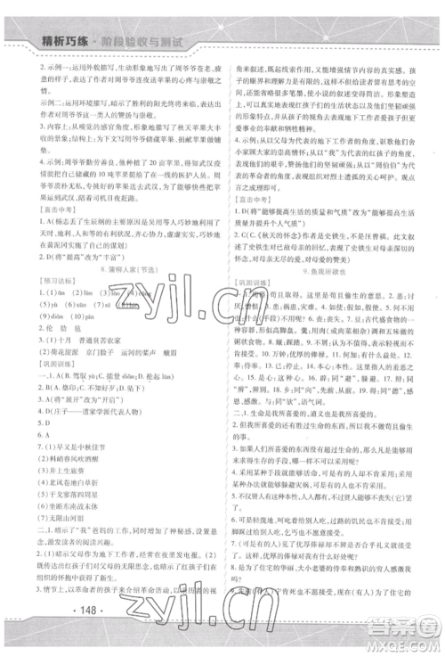 吉林出版集团股份有限公司2022精析巧练阶段验收与测试九年级下册语文人教版参考答案