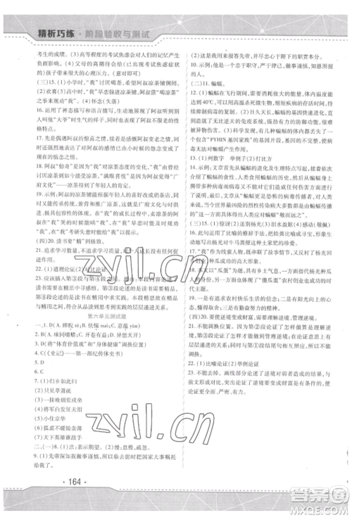 吉林出版集团股份有限公司2022精析巧练阶段验收与测试九年级下册语文人教版参考答案