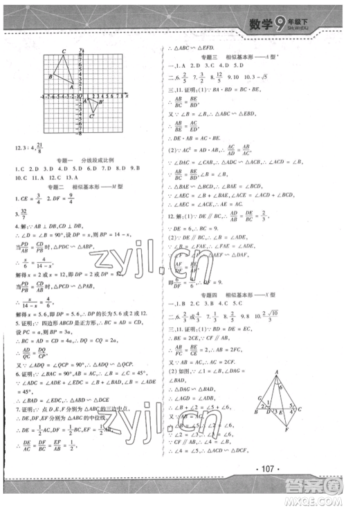 吉林出版集团股份有限公司2022精析巧练阶段验收与测试九年级下册数学人教版参考答案