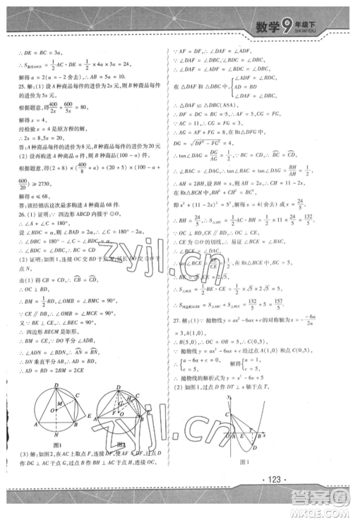 吉林出版集团股份有限公司2022精析巧练阶段验收与测试九年级下册数学人教版参考答案