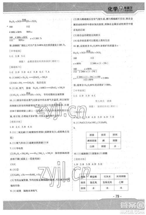 吉林出版集团股份有限公司2022精析巧练阶段验收与测试九年级下册化学人教版参考答案